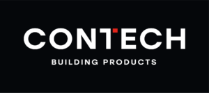 Logo reads Contech Building Products in white text with a black background